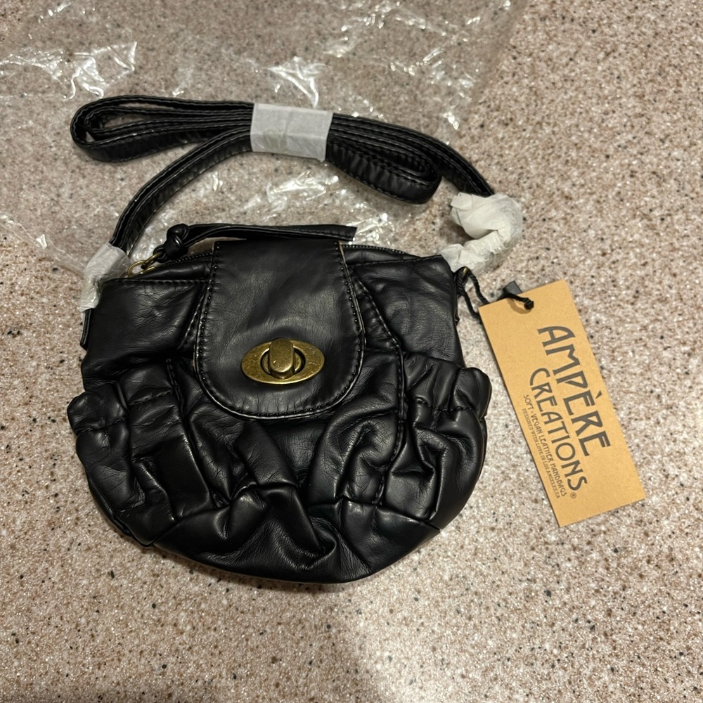 NWT Black Soft Vegan Leather Crossbody The Jeannie By Ampere Creations